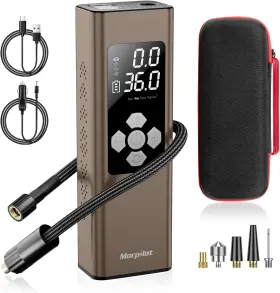 Morpilot 810142340687 Tire Inflator Portable Air Compressor 2x Faster Inflation 9000 Mah Battery