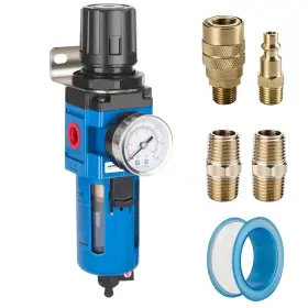 Nanpu 974435091060 3/8 Inch Npt Compressed Air Filter Regulator Combo Piggyback 5 Micron Brass