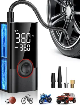 Atj005 Omq Tire Inflator Portable Air Compressor Smart Pump With Led Light Cordless