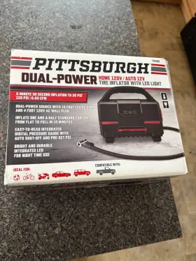 Pittsburgh 193175503558 Dual-powered Tire Inflator With Led Light. New In Open Box