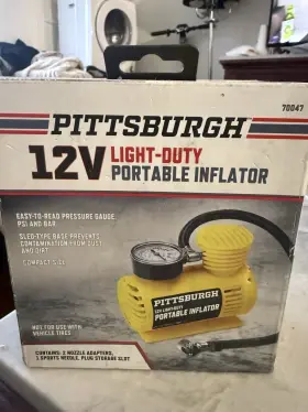 70047 Pittsburgh 12v Portable Inflator Yellow With Nozzle Adapters And Needle