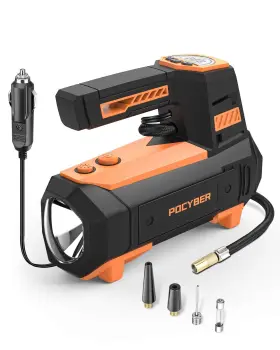 Pocyber Poxh006 Tire Inflator 180 Psi 12v With Gauge And Led For Car Mattress Balloons