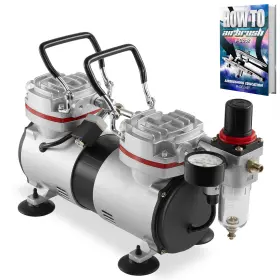 Pointzero 609728824389 1/3 Hp Double Piston Airbrush Compressor With Regulator Gauge And Water Trap