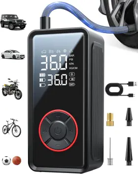 Powools 445002024037 Tire Inflator Portable Air Compressor - 3x Faster Inflation Pump With Led Li
