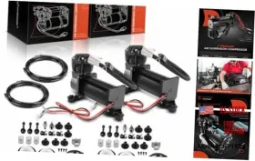 Premiumpartswhosale Apasc092 2pcs 200psi 3/8 Npt 12v Black Air Ride Suspension Compressor Pump Kit With