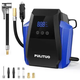 Hm-12217-blue Pulituo Portable Air Compressor For Car Tires 12v Dc Tire Inflator With Digi