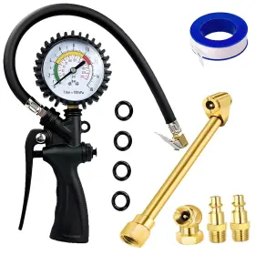 4npt Qileecar 738191203756 10-piece Car Tire Pressure Gauge Kit With 1/4npt Quick Connector Air Chuck Inch