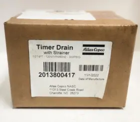 Quincy 2013800417 / Atlas Copco Air Compressor Timer Drain With Strainer