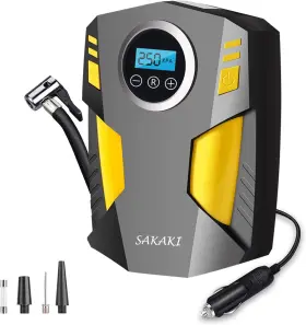 Yd-2122b Reachs Tire Inflator Portable Air Compressor Car Pump With 3 Nozzle Adaptors And D