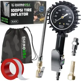 Rhino Usa 712038636341 Tire Pressure Gauge With Inflator 0-100 Psi - Heavy Duty Air Chuck