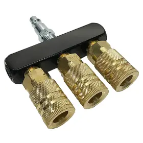 M-bar3cp-14-1c Rolair 1/4 Inch Npt 3-way Bar Air Manifold With 3 Couplers And Plug