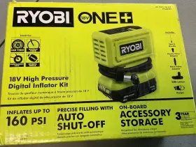 Pcl001k1 Ryobi 18v High Pressure Inflator Kit With 2.0 Ah Battery And Charger New