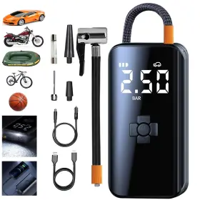 Setber 730637664374 Tire Inflator Portable Air Compressor - With Battery 12v Dc Led Light And Ch