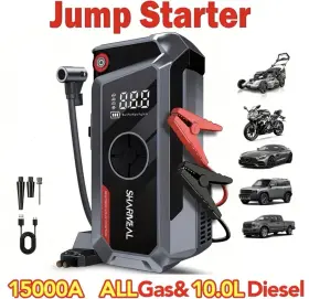 15000a Sharmea Portable Car Jump Starter Air Compressor Tire Inflator 12v Battery