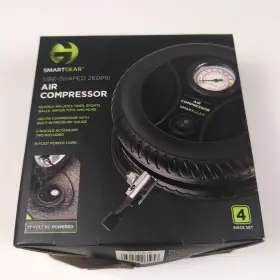 Smartgear 030698061953 Portable Compact Air Compressor 260psi 12 Volt Tire-shaped Black New 4 Piece Set
