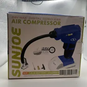 24v-ajc-ltx-sjb Sun Joe Sunjoe Blue Cordless Air Compressor Kit 1.3ah Battery New