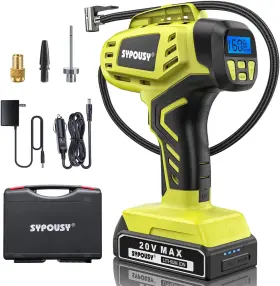 Zp096 Sypousy Portable Digital Tire Inflator With 20v Battery And Dual Power Supply