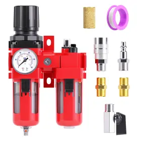 Tailonz Pneumatic Jz032 1/2 Inch Npt Air Filter Pressure Regulator Water/oil Trap Separator Combo 0-1