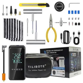 24000mwh Tilibote 728683146425 Tire Repair Kit 50pcs Inflator Portable Air Compressor With Cor