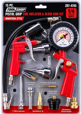 207-4745 Tool Shop 15 Pc Tire Inflator And Blow Gun Kit Air Compressor Gauge Industrial 1/4