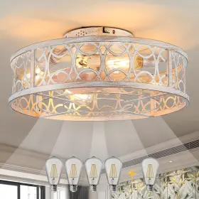 Aculd1001 Towertop Ceiling Fans With Lights Flush Mount 20 Inch Caged Modern Small White Fan For Be
