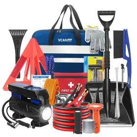 Vcanenergy Ct20422 Car Emergency Safety Kit Bag With Digital Air Compressor Jumper Cables First