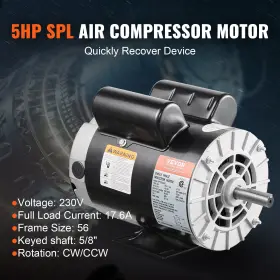 17.6a Vevor 197988769729 5hp Spl Air Compressor Motor 230v 3450rpm 56 Frame Cw/ccw Rotation Factor