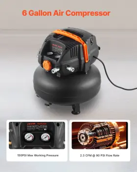 Vevor 197988874935 6 Gallon Air Compressor 1.7hp 2.3cfm 90psi With 12-piece Accessory Kit