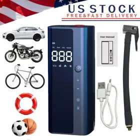 Vortecsys 739411683723 Auto Tire Inflator Car Air Pump Compressor Electric Portable Power Bank With Led