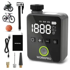 125363 Workpro 140 Psi Mini Electric Bike Pump Portable Tire Inflate Auto Shut-off