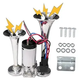 600db-12v-polished Yafaoce 12v 600db Upgraded Train Horn For Truck Super Loud Electric Polished Silver