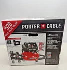 Porter Cable 6 Gal. 150 Psi Portable Electric Air Compressor With 3 Tool Combo Open. Price: $299.99.