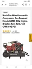 Northstar Wheelbarrow Air Compressor, Gas-powered Honda GX160 Ohv Engine, Used. Price: $1049.99.