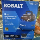 Kobalt 6-GALLON Portable Pancake Air Compressor Model 02106410 Item 1101137 Open. Price: $64.85.