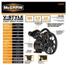 Mcgraw 2 Hp 155 Psi V-style Single Stage Cast Iron Air Compressor Pump New. Price: $222.98.