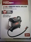 Hyper Tough 12-VOLT Cordless Digital Inflator With Battery And Charger New. Price: $37.99.