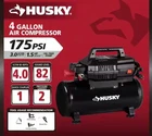 Husky 4 Gallon Oil-free Air Compressor 175 Psi W/ Brad Nailer Stapler Kit New. Price: $221.00.